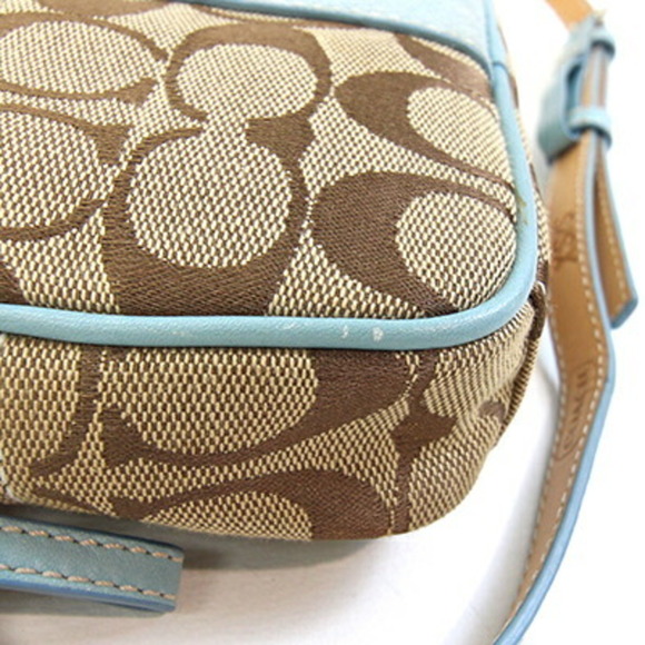 Coach Waist Bag Signature Khaki Light Blue Canvas Leather Hip Pouch Body Wome...